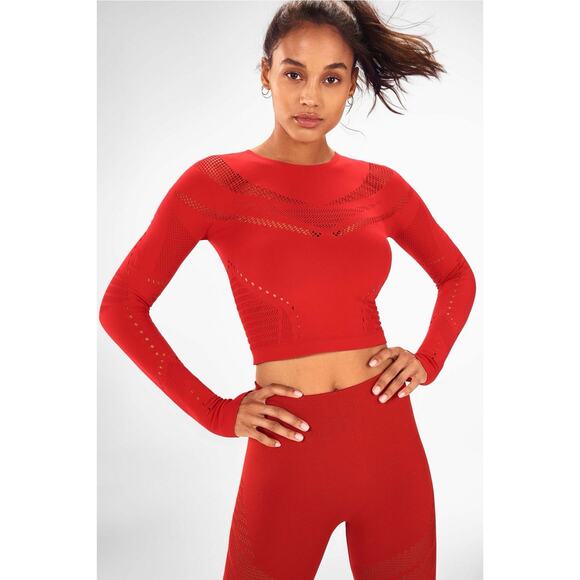 Fabletics Small? Women Sarah SculptKnit® Long-Sleeve Top Red Cropped G5 - Picture 4 of 8